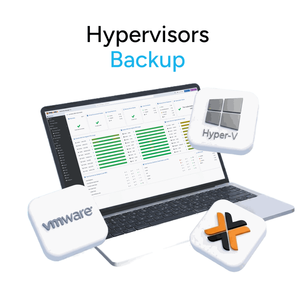 Hypervisor backup with Mindtime: VMware, Hyper-V and Proxmox virtual machines