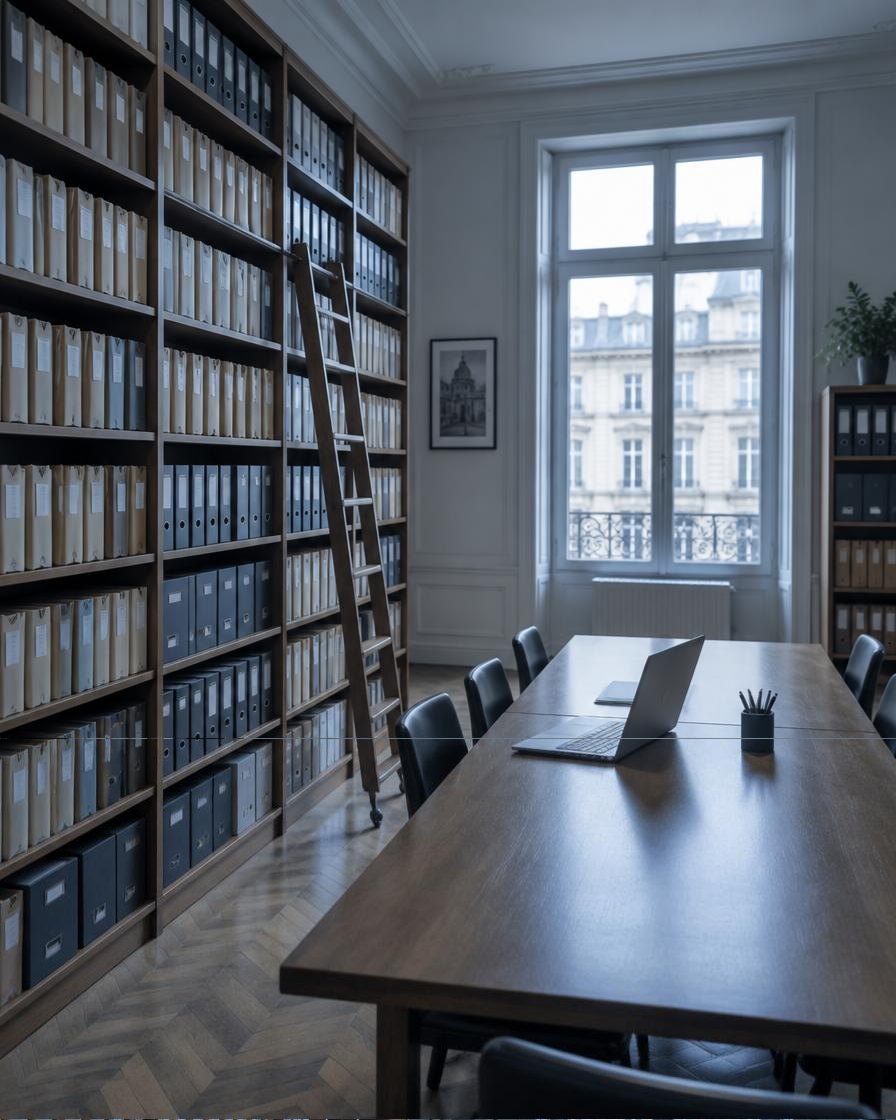 Documents and case files on a desk in a law office