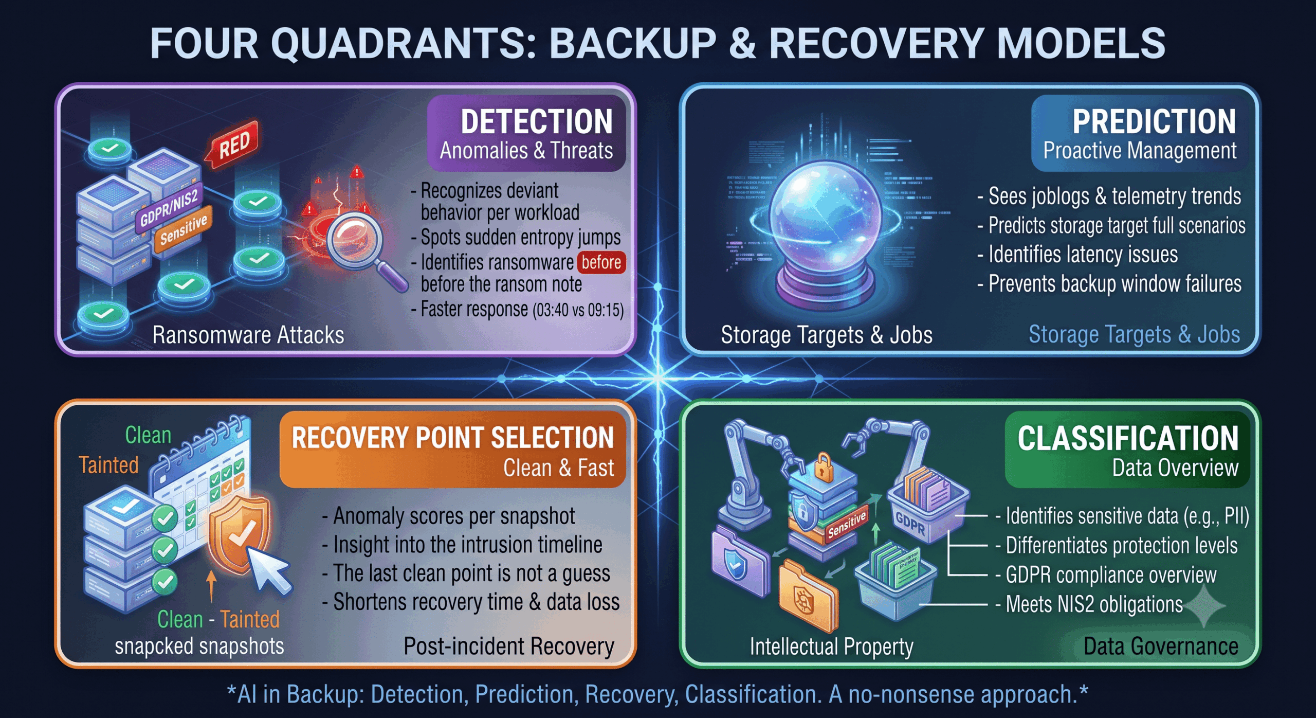 four AI use cases in backup: detection, prediction, restore point selection, classification