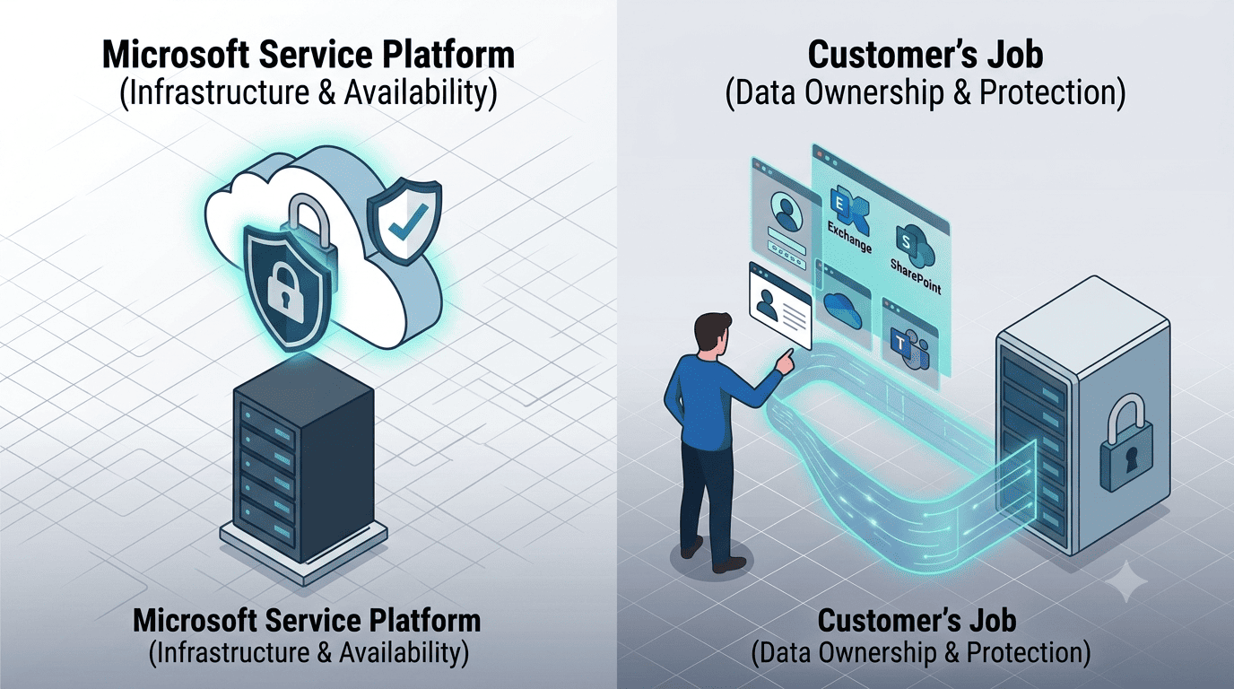 Microsoft 365 shared responsibility model — platform vs. data ownership